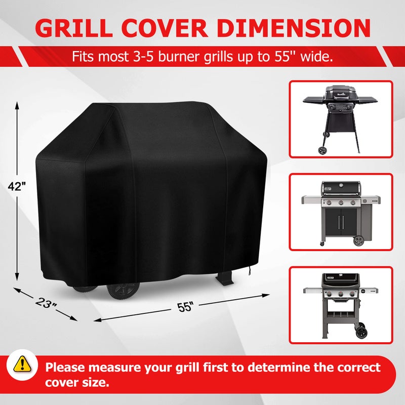 iCOVER Grill Cover, 55 inch BBQ Grill Cover for Outdoor Grill, Anti-UV & Fade Resistant Gas Grill Cover, Waterproof Barbecue Grill Covers for Weber, Char-Broil, Nexgrill and More, Black - Image 2